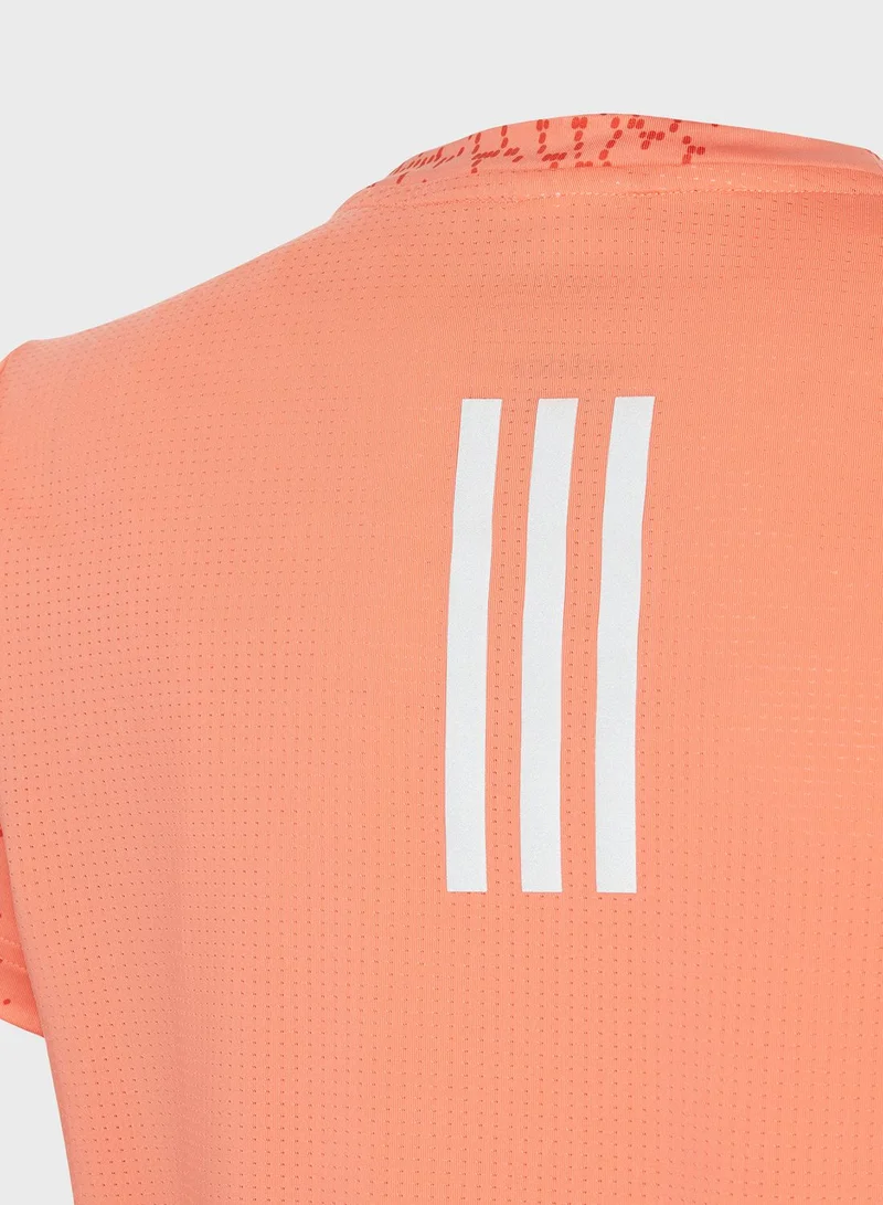 Adidas Kids 3 Stripe Running Aeroready Aop T-Shirt
