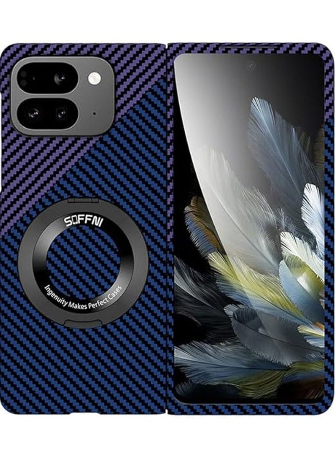 Compatible with Google Pixel 9 Pro Fold Case, Slim Hard PC Case 【Compatible with Mag-Safe】 Carbon Fiber Magnetic Cover with Stand for Google Pixel 9 Pro Fold 