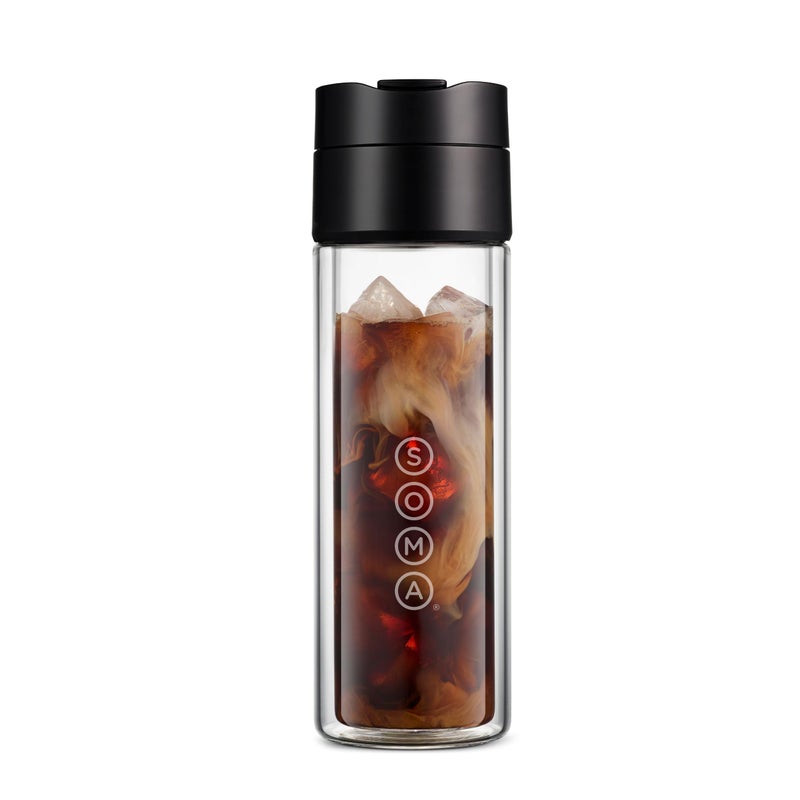 SOMA Double Wall Glass Tea and Coffee Cold Brew Bottle, Black, 12oz (SM18501K) - Image 2
