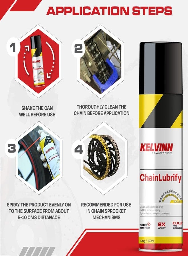 KELVINN Bike Chain Lube, 150ml- Tear & Noise-Reducing Lubricant for Rain & Corrosion Protection | Prevents Sling-off & Chain Breakage | Extends Chain Life - Gold - Image 2