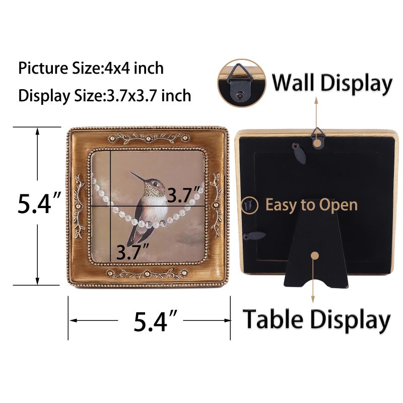 SIKOO 4x4 Vintage Picture Frame  Small Picture Frame  Antique Wall Decor Victorian Square Picture Frame for Wall Mount and Tabletop Display  Retro Photo Gallery Bronze - Image 3