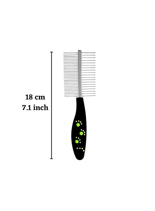 مشط مزدوج الجوانب من الفولاذ للعناية بالحيوانات الأليفة وفرشاة شامبو للحيوانات الأليفة للاستحمام وفرشاة يد بشعيرات مطاطية للكلاب والقطط عبوة مكونة من قطعتين - Image 2