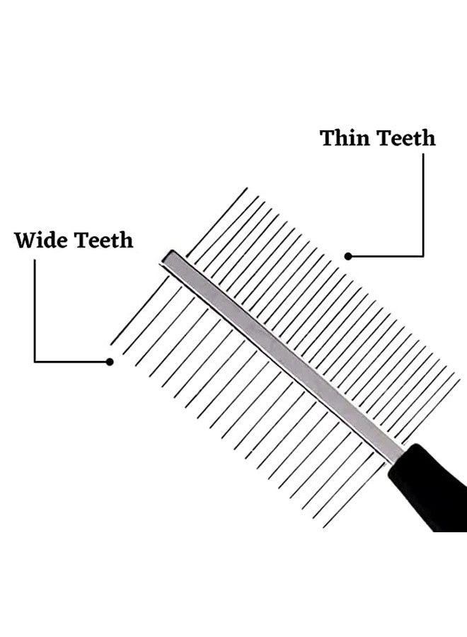 مشط مزدوج الجوانب من الفولاذ للعناية بالحيوانات الأليفة وفرشاة شامبو للحيوانات الأليفة للاستحمام وفرشاة يد بشعيرات مطاطية للكلاب والقطط عبوة مكونة من قطعتين - Image 3