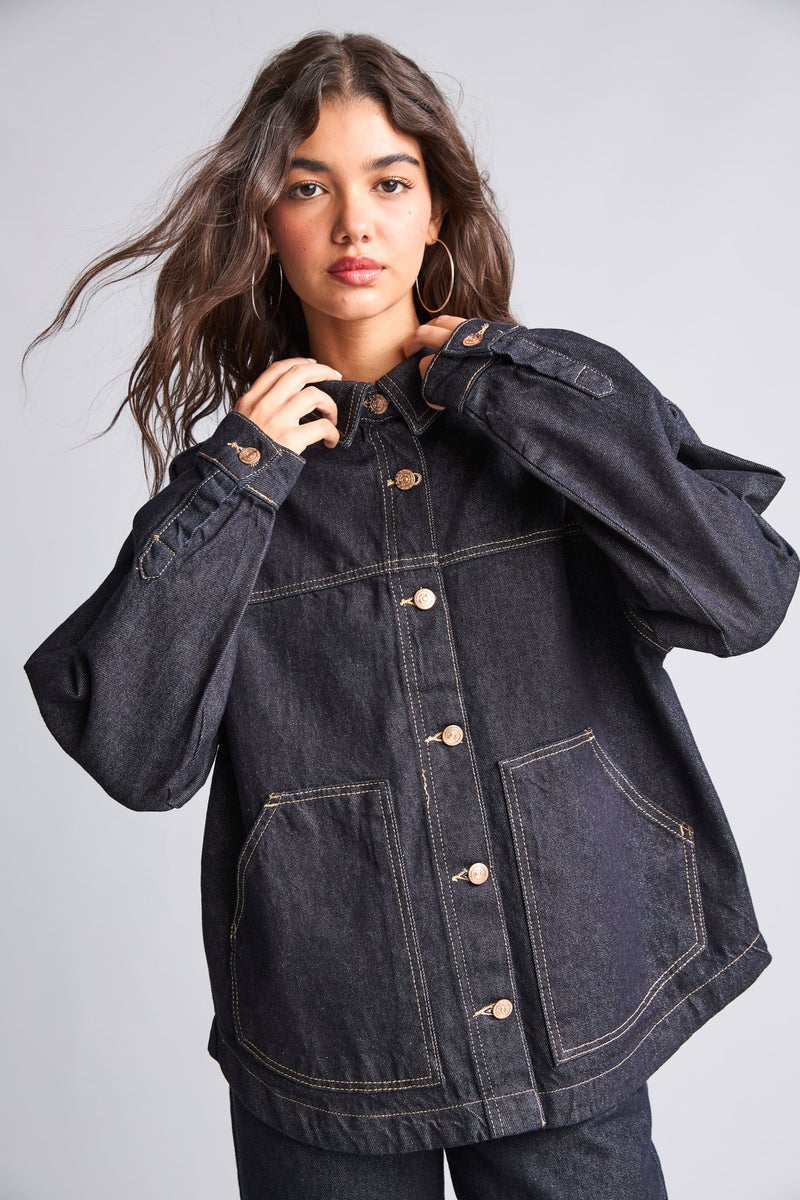 DeFacto Blue Woman 100% Cotton Denim Jacket Casual - Image 3
