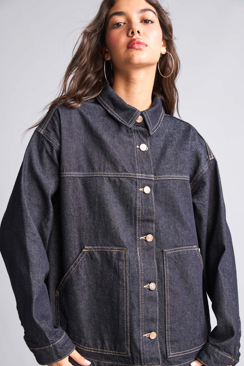 DeFacto Blue Woman 100% Cotton Denim Jacket Casual - Image 1