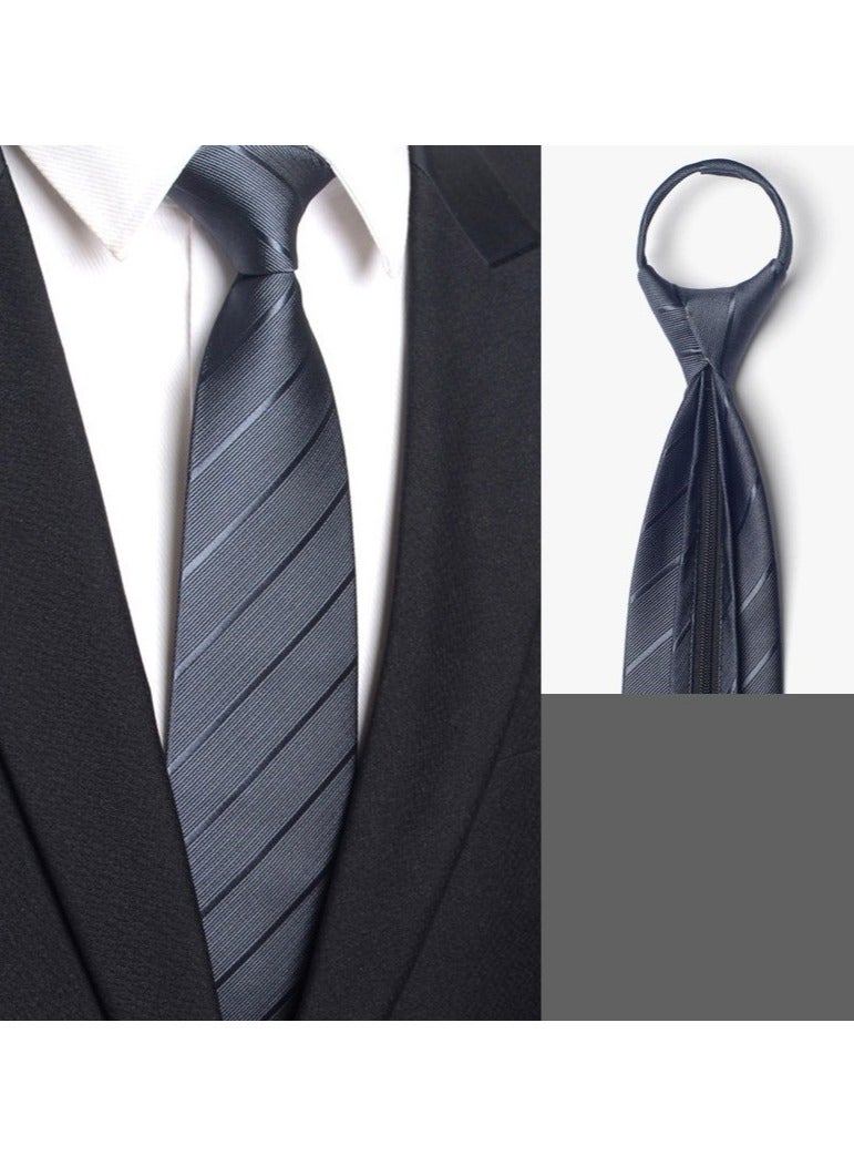 KUYING Men's Business Dress 8cm Dark Grey Black Tide Zipper Tie 