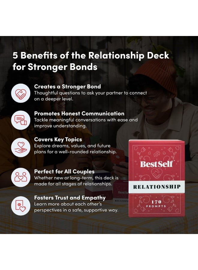 BestSelf Co. Relationship Conversation Cards Game for Couples - 170 Conversation Starter Cards, Date Night Card Game, Communication & Connection Cards, Couples Therapy Questions, Romantic Gift for Husband, Wife, Boyfriend & Girlfriend - Image 2