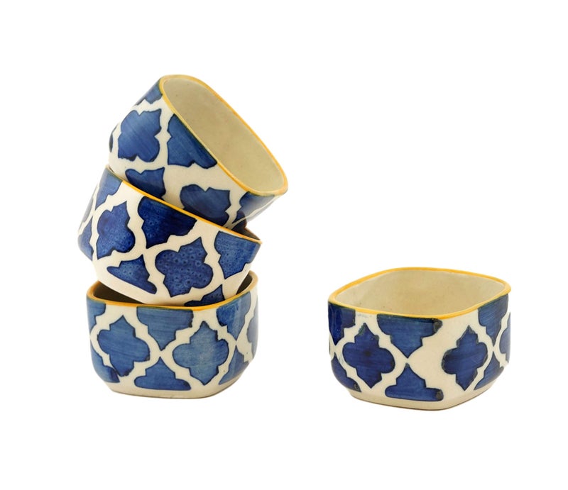 Freakway Ceramic Handpainted Moroccan Studio Pottery Chutney Bowl/Small Katori Set (Black and Off White, Small- 40 ml) Set of 6 - Image 3