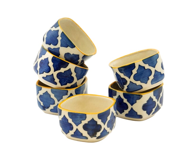 Freakway Ceramic Handpainted Moroccan Studio Pottery Chutney Bowl/Small Katori Set (Black and Off White, Small- 40 ml) Set of 6 - Image 2