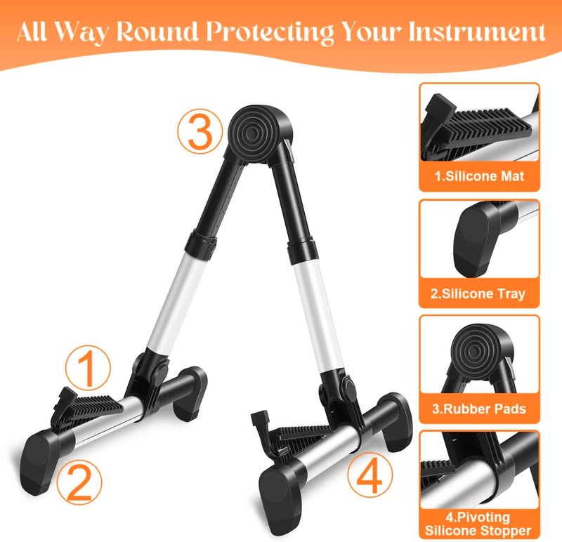 Softline Pro Guitar Stand for Home, Folding Instrument Stand for Acoustic/Electric/Classical Guitars and Violin, Ukulele, Bass, Portable and Lightweight, Easy to fold (Silver), SP24-A - Image 3