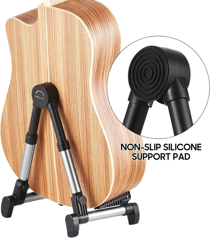 Softline Pro Guitar Stand for Home, Folding Instrument Stand for Acoustic/Electric/Classical Guitars and Violin, Ukulele, Bass, Portable and Lightweight, Easy to fold (Silver), SP24-A - Image 2