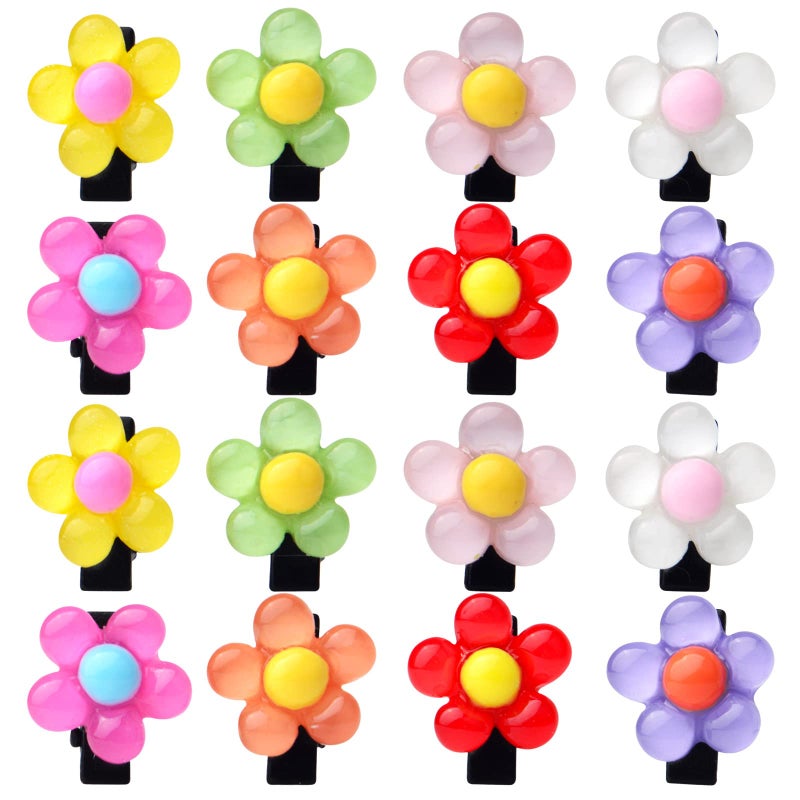 Hmjpng 16 Pieces Mixed Colors Mini Flower Hair Clips Acrylic Lovely Hairclips Metal Alligator Hairpins Flower Hair Barrettes Hair Accessories for Women Ladies Decoration