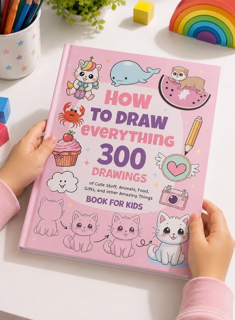 كتاب تعليمي لتعليم الرسم للأطفال: تعلم رسم 300 حيوان لطيف وطعام وأشياء خطوة بخطوة - Image 1