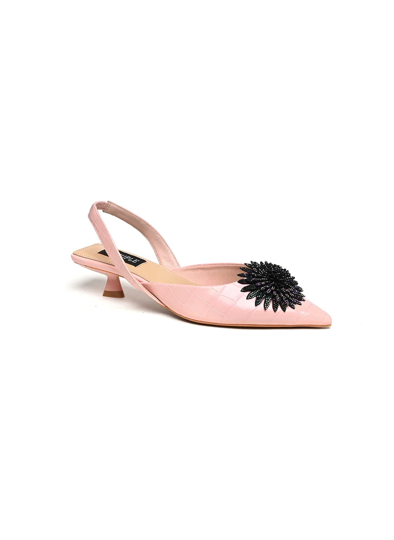 Cuple Embellished croc pattern slingback low heeled shoe