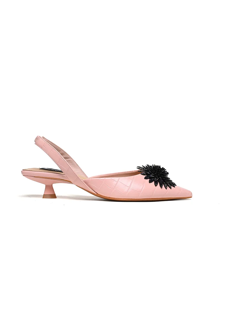 Cuple Embellished croc pattern slingback low heeled shoe