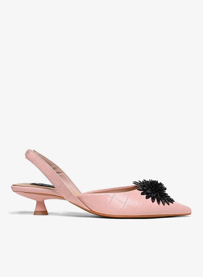 Cuple Embellished croc pattern slingback low heeled shoe