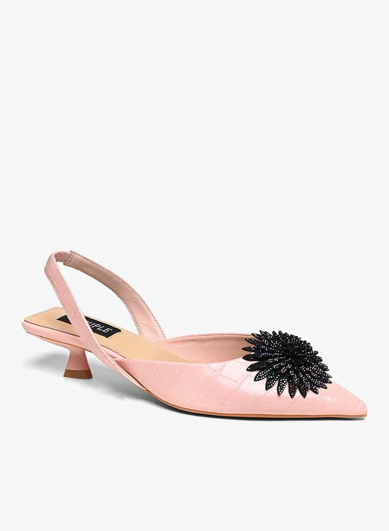 Cuple Embellished croc pattern slingback low heeled shoe