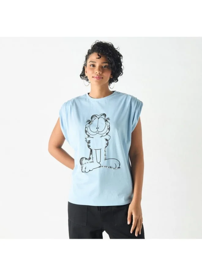 SP Characters Garfield Print T-shirt with Extended Sleeves
