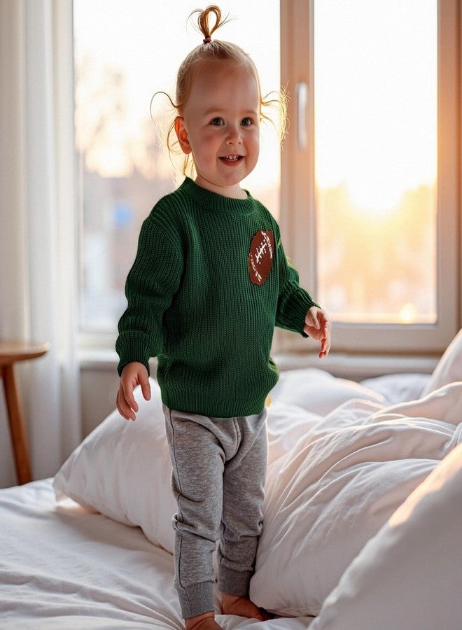 Giraropa Toddler Baby Boy Girl Clothes Knit Sweater Football Embroidery Sweatshirt Long Sleeve Shirt Warm Fall Winter Outfits(Green,18-24 Months) - Image 3