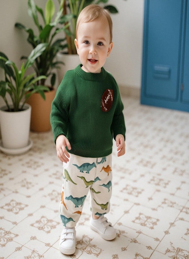 Giraropa Toddler Baby Boy Girl Clothes Knit Sweater Football Embroidery Sweatshirt Long Sleeve Shirt Warm Fall Winter Outfits(Green,18-24 Months) - Image 2