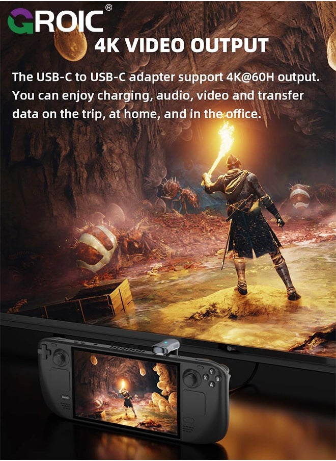 GROIC محول USB C 180 درجة، 2 حزمة، محول USB-C زاوية 180 درجة ذكر إلى USB-C أنثى 20 جيجابت في الثانية PD 140 وات لسطح البخار والمحول والكمبيوتر المحمول والكمبيوتر اللوحي والهاتف والمزيد من الأجهزة من النوع C  - Image 4