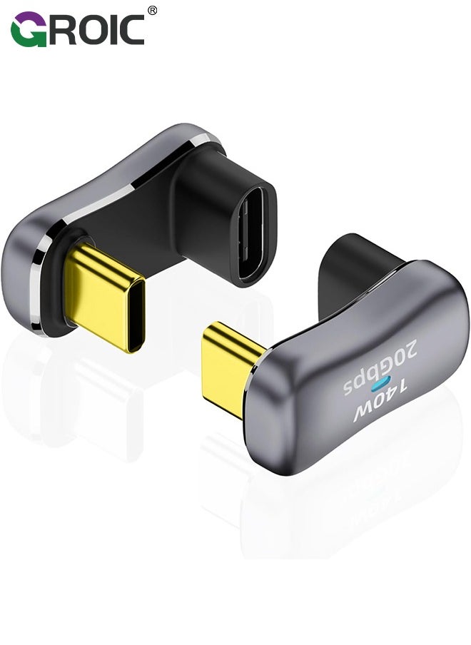 GROIC محول USB C 180 درجة، 2 حزمة، محول USB-C زاوية 180 درجة ذكر إلى USB-C أنثى 20 جيجابت في الثانية PD 140 وات لسطح البخار والمحول والكمبيوتر المحمول والكمبيوتر اللوحي والهاتف والمزيد من الأجهزة من النوع C  - Image 1