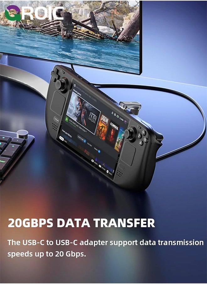 GROIC محول USB C 180 درجة، 2 حزمة، محول USB-C زاوية 180 درجة ذكر إلى USB-C أنثى 20 جيجابت في الثانية PD 140 وات لسطح البخار والمحول والكمبيوتر المحمول والكمبيوتر اللوحي والهاتف والمزيد من الأجهزة من النوع C  - Image 3