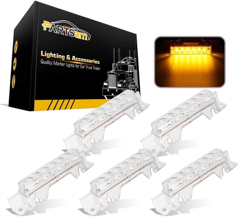 Partsam 5PCS Clear Lens 6LED Amber Cab Light Truck Trailer Top Cab Marker Roof Running Light Waterproof Reflective Lights Assembly Compatible with 2004 VN/2003-2020 VNL Trucks - Image 1