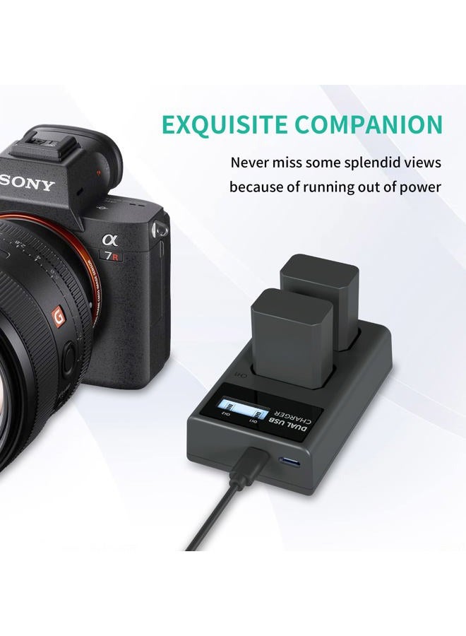 LP شاحن بطارية NP-FW50، شاحن LCD مزدوج متوافق مع سوني ألفا A6000، A6400، A6100، A6300، A6500، A5100، A7، A7 II، A7R، A7R II، A7R2، A7S، A7S II، A7S2، A50000، A300000 0، RX10، سلسلة R10 - Image 4
