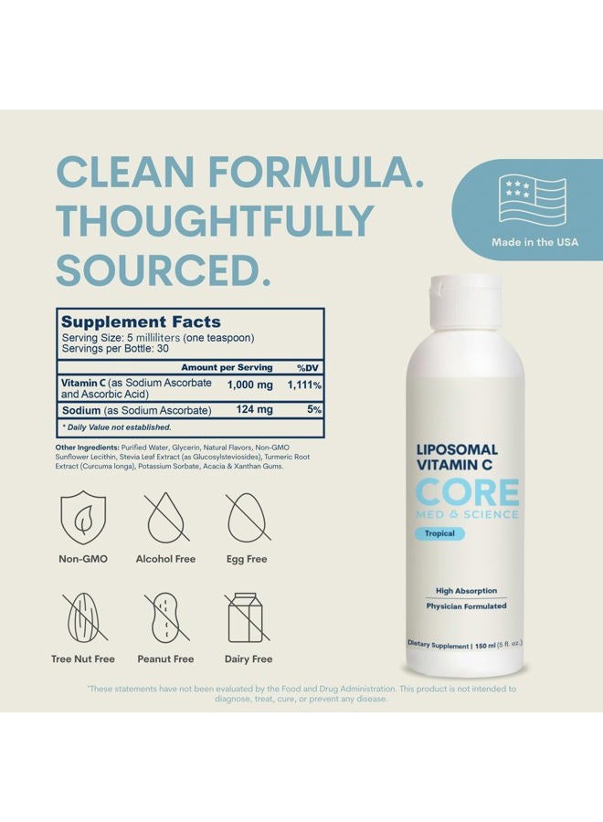 Core Med Science Liposomal Vitamin C 1000 mg Liquid - Formed LIPOSOMES - Original Formula - Quali®-C Vitamin C - Made in The USA - Optimized Absorption - Immune Support - Non-GMO Vegan 30 Servings - Image 3