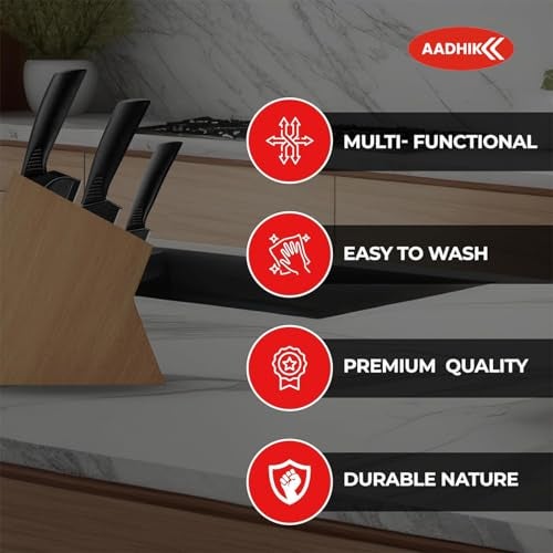AADHIK Knife Set of 3 with Cover, Stainless Steel Knives for Kitchen| Sharp Edge Cutting Chef Knifes for Chopping Vegetables, Fruits, Multipurpose Knife, Kitchen Tools(Set of 3, Black) - Image 5