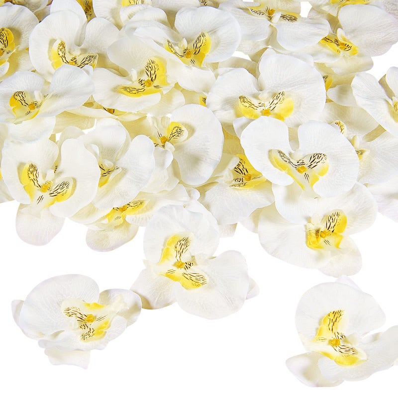 Luinabio 40 Pieces Orchid Petals Artificial Decorations Wedding Party Orchids Heads Flowers Faux Silk Phalaenopsis Butterfly Flower Heads for DIY Craft Home White