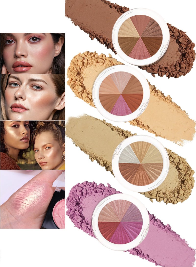 Generic 4Pcs Multi-Colored Blush Powder Set, Long Lasting Contour and Highlighter Palette, Makeup Gift Kit for Cheek & Eye  - Image 1