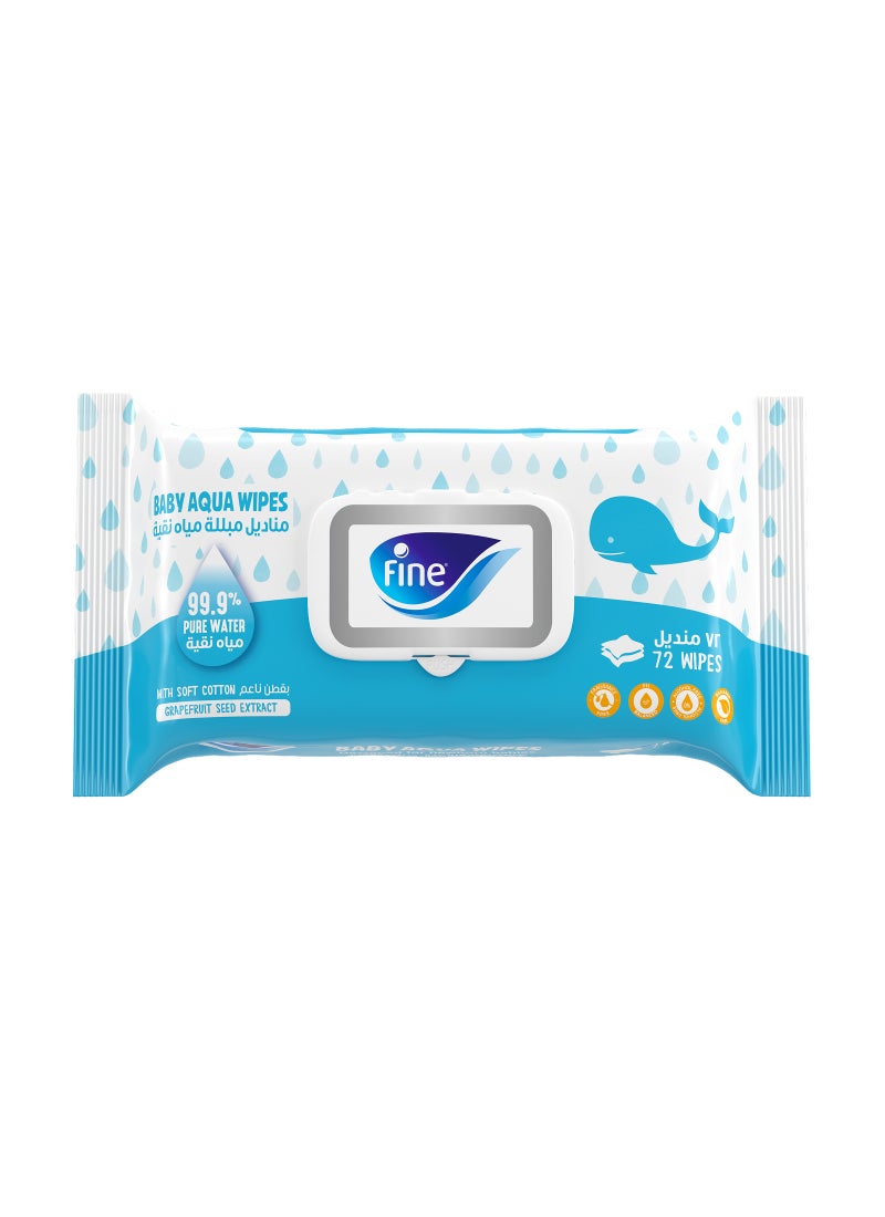 Fine Baby Aqua Wipes 99.9% Pure Water 72 Wipes - Image 1