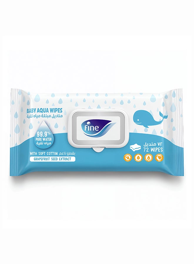 Fine Baby Aqua Wipes 99.9% Pure Water 72 Wipes - Image 1