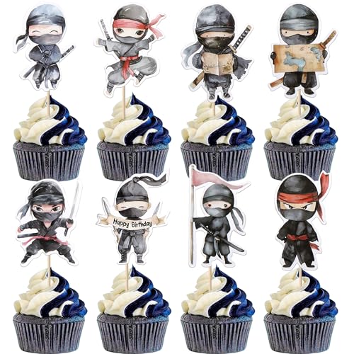 Rsstarxi 40 Pack Ninja Cupcake Toppers Ninja Birthday Party Decorations Assembled Martial Arts Warriors Cupcake Picks for Baby Shower Birthday Ninja Party Cake Decorations - Image 1