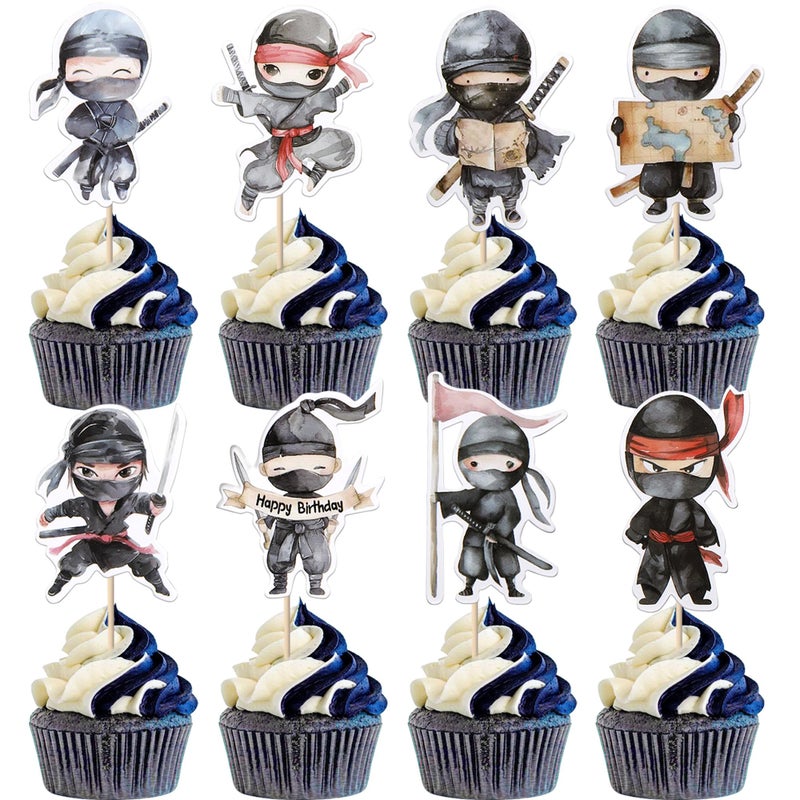 Rsstarxi 40 Pack Ninja Cupcake Toppers Ninja Birthday Party Decorations Assembled Martial Arts Warriors Cupcake Picks for Baby Shower Birthday Ninja Party Cake Decorations - Image 2