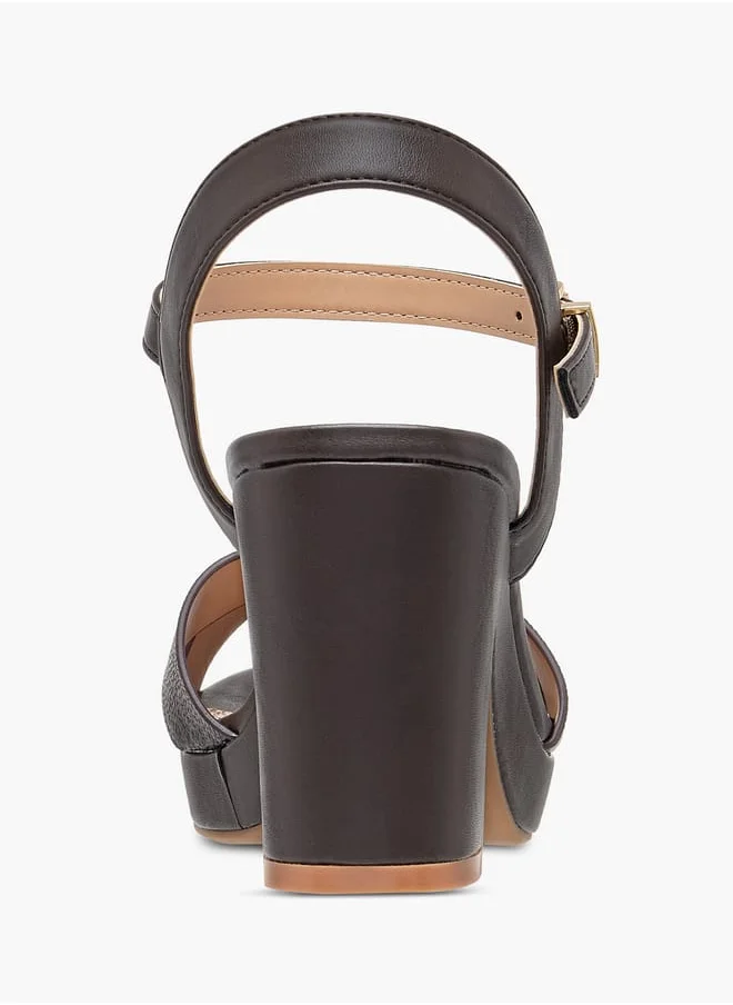 سيليست Womens Monogram Print Sandals With Block Heels And Buckle Closure