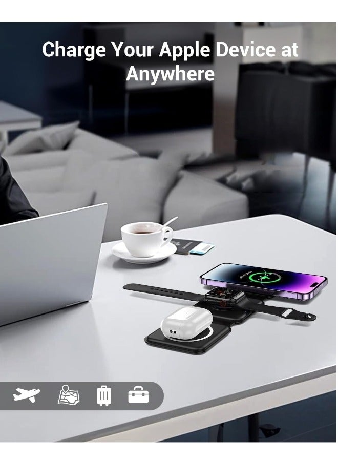 ShebSheb 3 in 1 Foldable Wireless Charger Magnetic  Mag-Safe Charger Fast Travel Wireless Charging Station For Mobile Phone Watch Earphones(Black） - Image 4