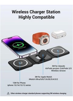 ShebSheb 3 in 1 Foldable Wireless Charger Magnetic  Mag-Safe Charger Fast Travel Wireless Charging Station For Mobile Phone Watch Earphones(Black）  - Image 2