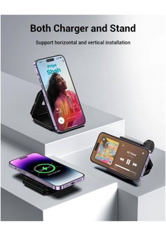 ShebSheb 3 in 1 Foldable Wireless Charger Magnetic  Mag-Safe Charger Fast Travel Wireless Charging Station For Mobile Phone Watch Earphones(Black）  - Image 3