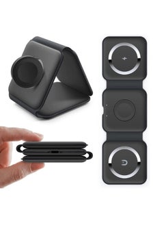 ShebSheb 3 in 1 Foldable Wireless Charger Magnetic  Mag-Safe Charger Fast Travel Wireless Charging Station For Mobile Phone Watch Earphones(Black）  - Image 1