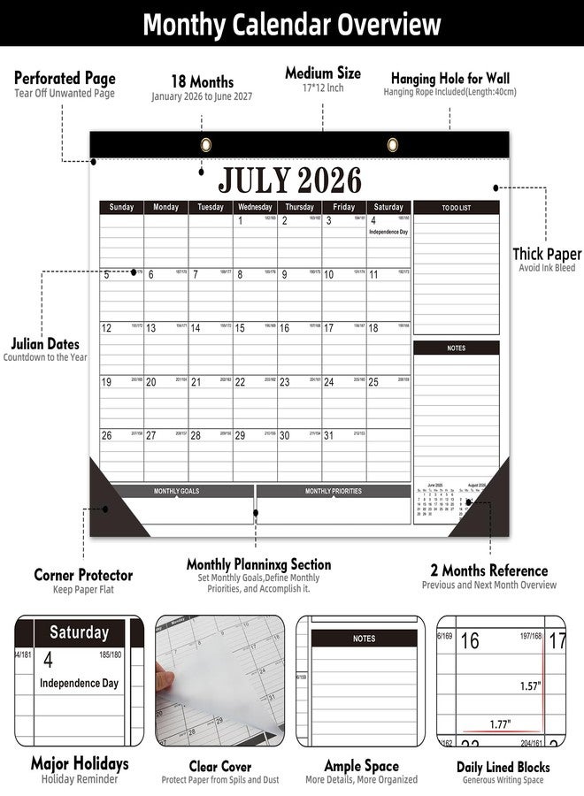 Tcamp 2026 Calendar, Desk Calendar 2026-2027 from January 2026 to June 2027, Big 17" x 12" Wall Calendar with Julian Dates, 18 Months Desk Planner for Home School Office Desktop, Christmas Gifts - Image 5