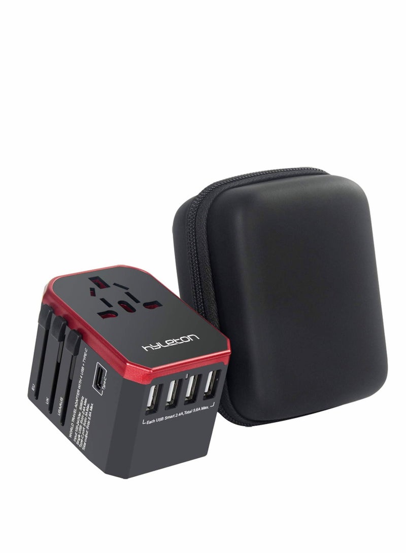 SYOSI European Travel Plug Adapter, SYOSI Worldwide Travel Adapter, 4 USB Ports with 5.6A High Speed Charger and 1 3.0A Type C International Wall Charger All in One Universal Adaptor - Image 1