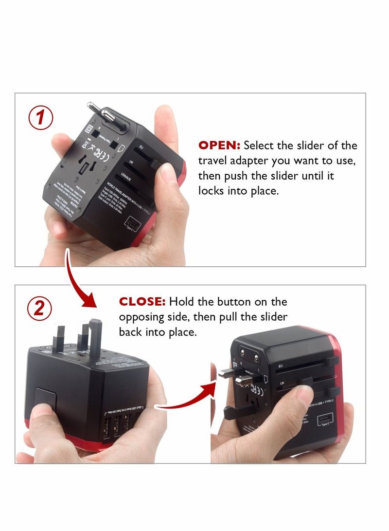 SYOSI European Travel Plug Adapter, SYOSI Worldwide Travel Adapter, 4 USB Ports with 5.6A High Speed Charger and 1 3.0A Type C International Wall Charger All in One Universal Adaptor - Image 4