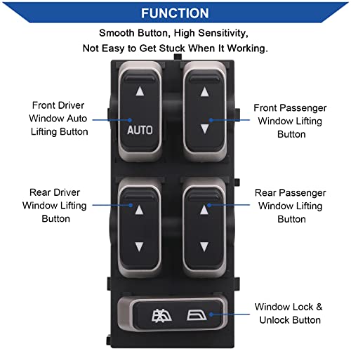 Obaee Front Left Driver Side Power Master Window Switch Compatible with Lincoln Town Car 2003 2004 2005 2006 2007 2008, Replace OE 5W1Z-14529-BA, 901-326, 3W1Z14529BA - Image 3