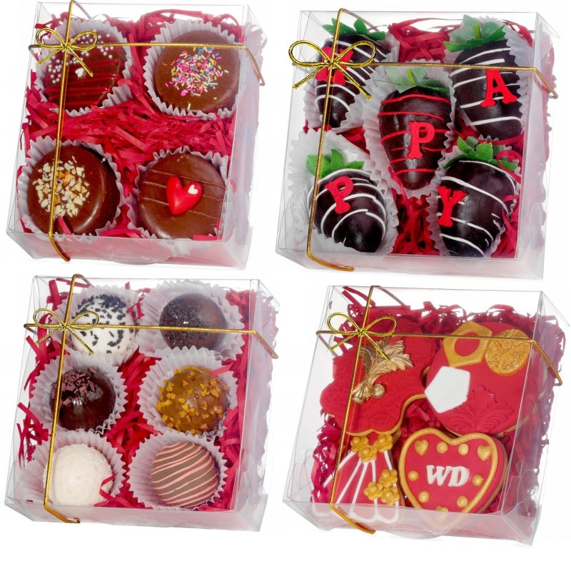 RomanticBaking 50PCS 5x5x2 Inches Full Clear Bakery Boxes Chocolate Covered Strawberries Boxes,Mini Cake, Cookies,Macaron,Pie, Cakesickle &More - Image 1