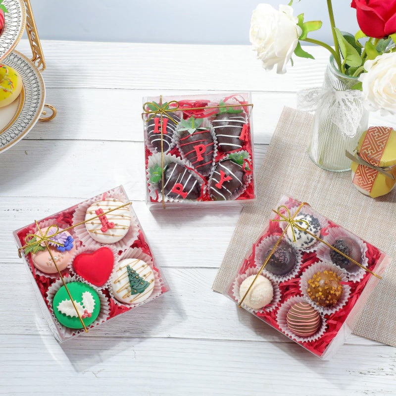RomanticBaking 50PCS 5x5x2 Inches Full Clear Bakery Boxes Chocolate Covered Strawberries Boxes,Mini Cake, Cookies,Macaron,Pie, Cakesickle &More - Image 3