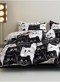LUNA Home Single 4-piece reversible duvet cover set featuring an adorable black and white cat design.  - Image 2