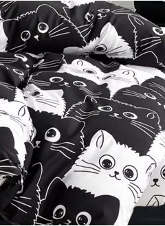 LUNA Home Single 4-piece reversible duvet cover set featuring an adorable black and white cat design.  - Image 4